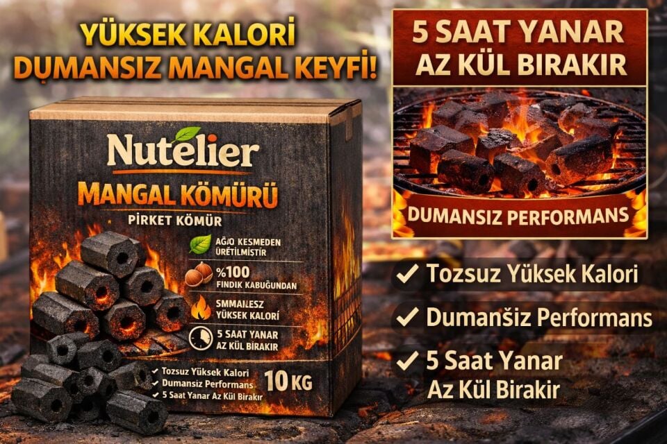 Nutelier %100 Doğal Fındık Kabuğu Briket Mangal Kömürü – 10 KG