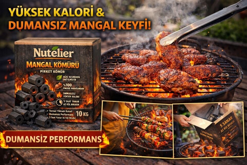 Nutelier %100 Doğal Fındık Kabuğu Briket Mangal Kömürü – 10 KG